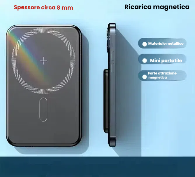 BUNUSS Mag Power Bank 5000 mAh - ultrasottile - ricarica veloce 20W - Compatibile con Mag Safe - Batteria Portatile Senza Fili