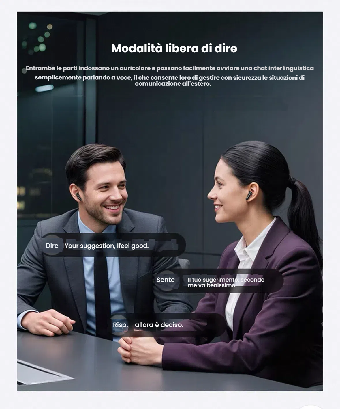 Auricolare intelligente AI con traduzione in 163 lingua.