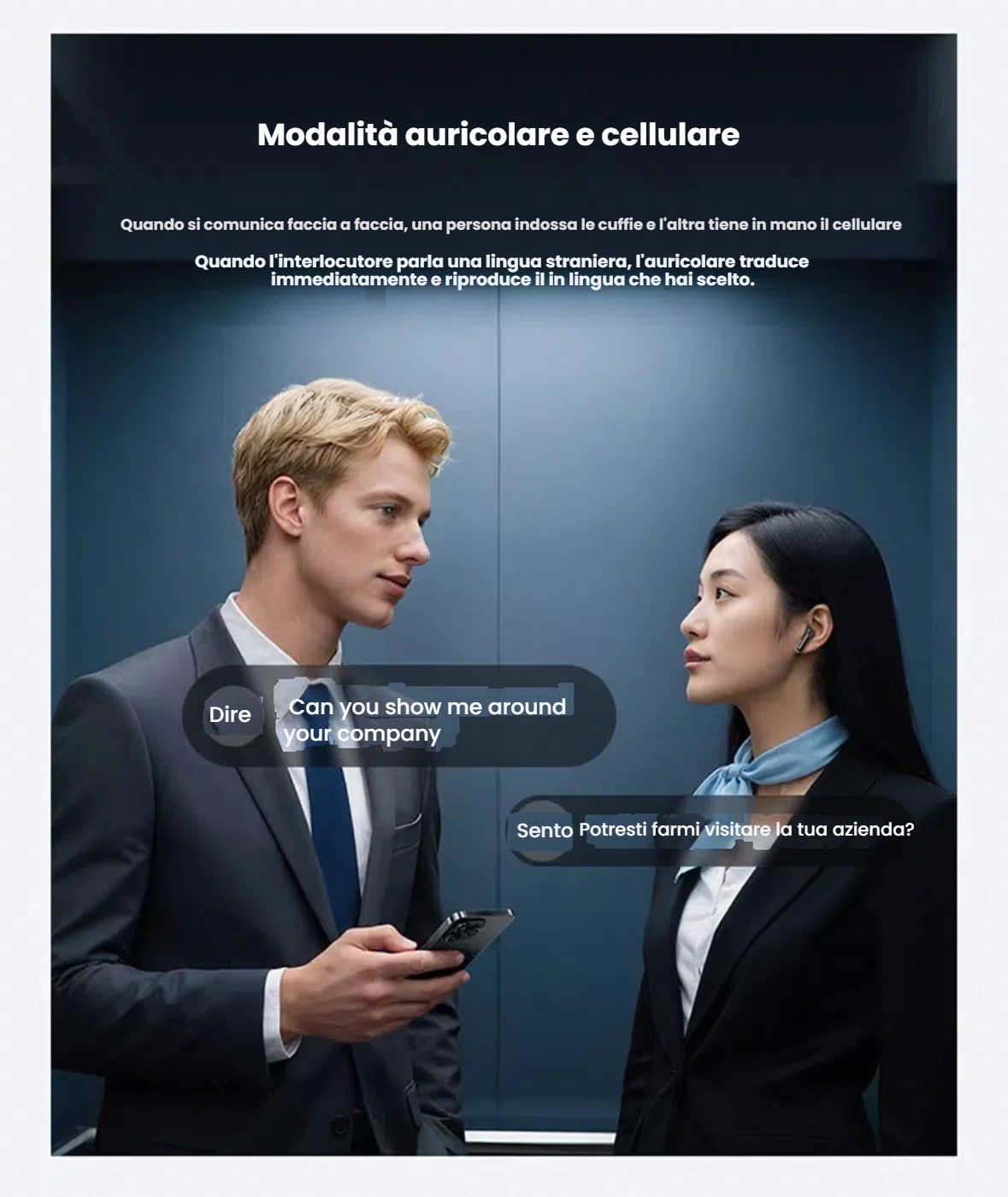 Auricolare intelligente AI con traduzione in 163 lingua.