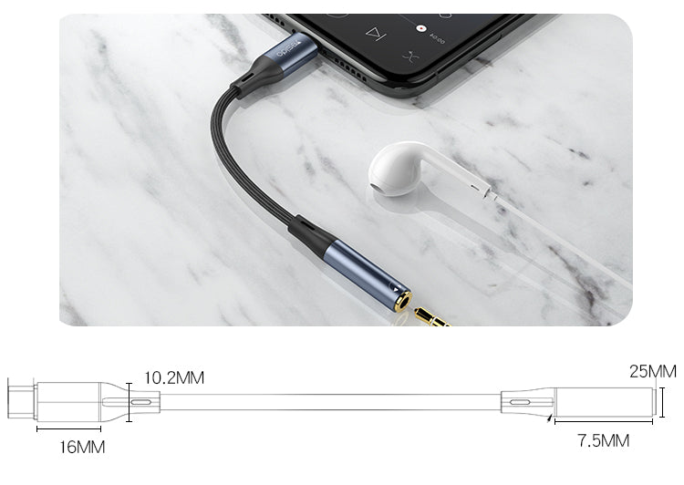 Adattatore Tipo-C maschio e  jack audio AUX da 3,5 mm Cavo per cuffie auricolari Cavo in lega di alluminio e nylon YAU38