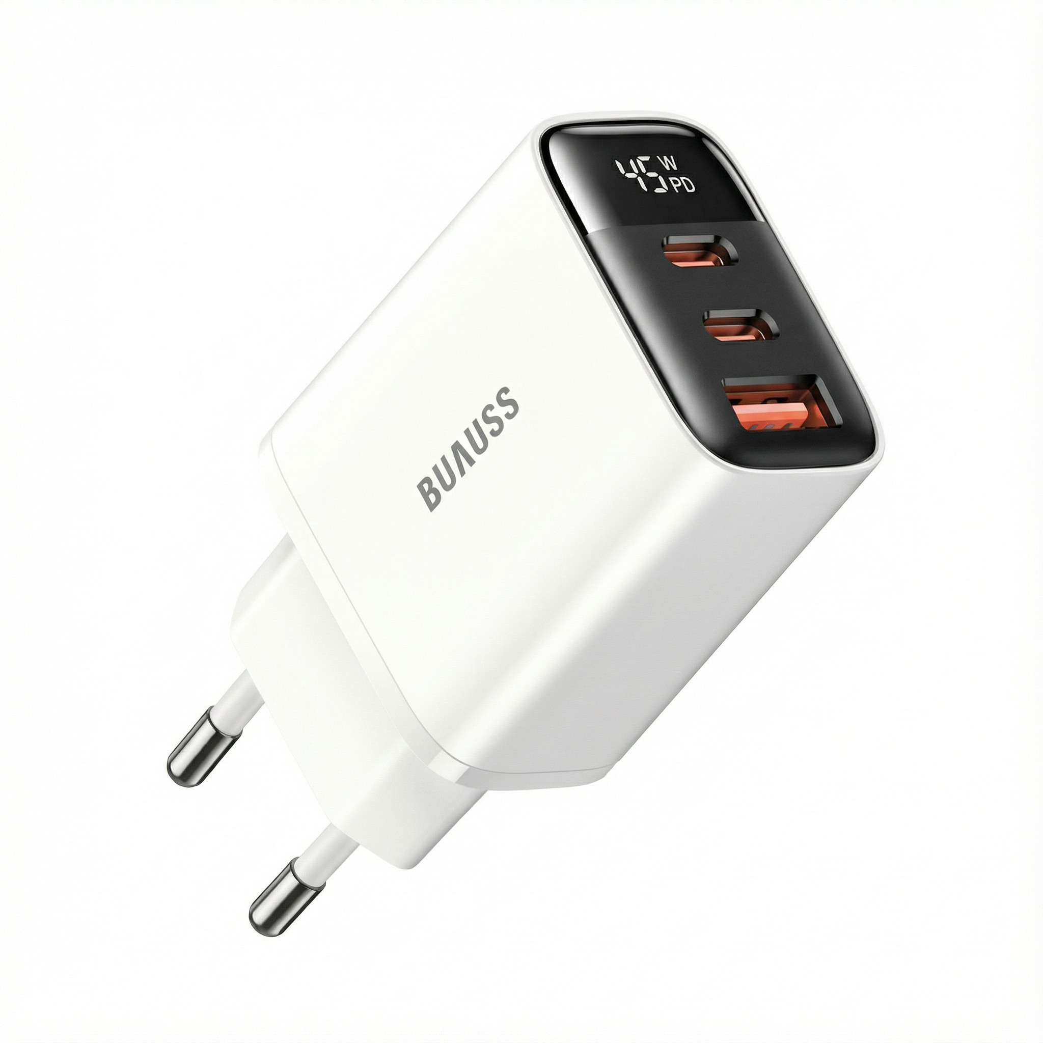Caricabatterie GaN 45W ricarica rapida con protezione intelligente, display che dimostra la potenza di ricarica, con due uscita C e una USB A, adattatore alimentazione per dispositivi. BC3-45CCA