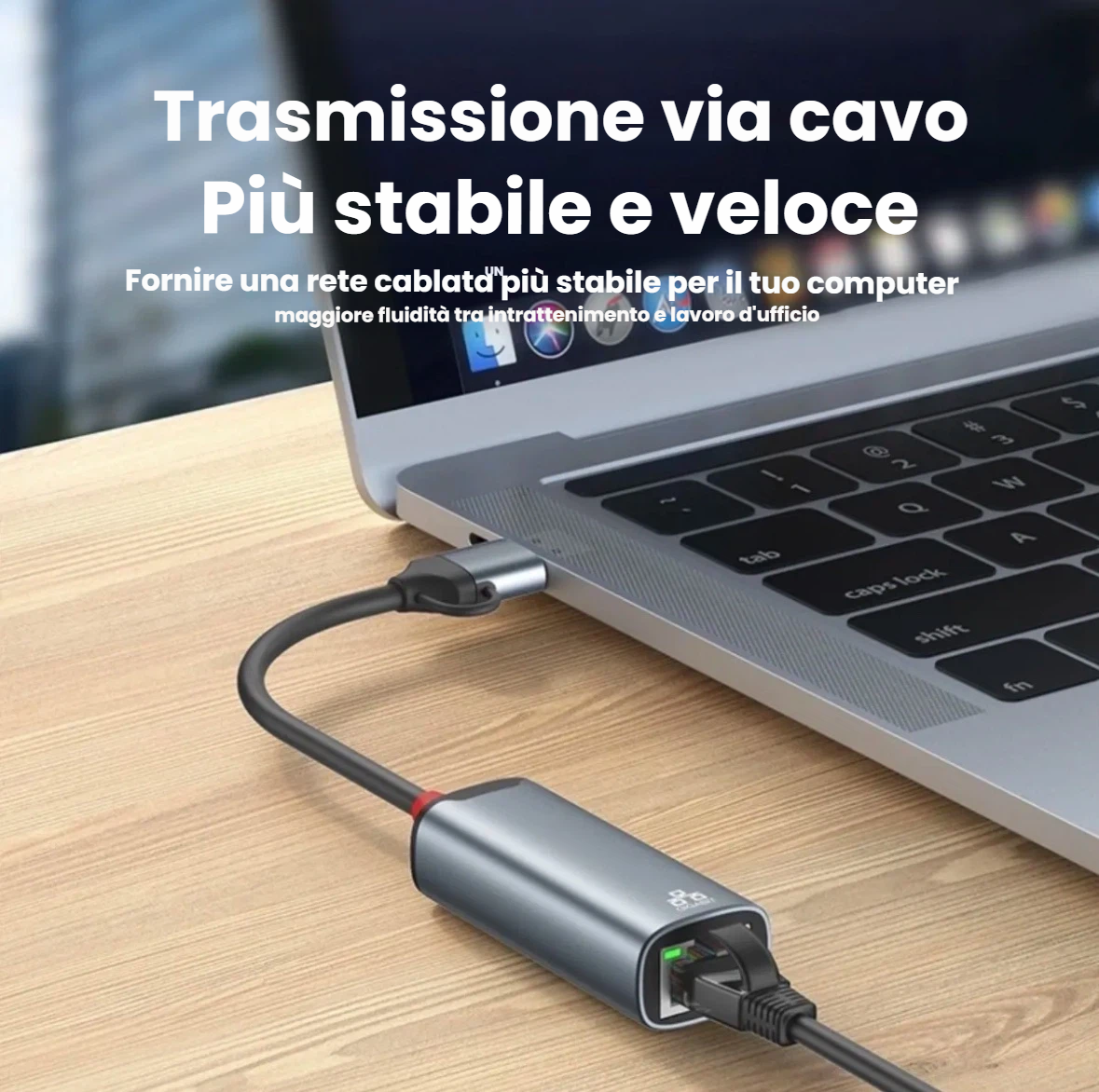 Adattatore 2 IN 1 da USB+USB-C/Type-C a Ethernet, Trasmissione Cablata ada alta velocità a 1000 Mbps. HB26