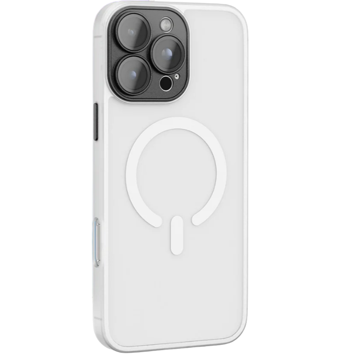 Cover per iPhone Trasparente Effetto Fumé Compatibile con MagSafe Supporto Fotocamera Integrato Design Elegante Moderno Antiimpronta.