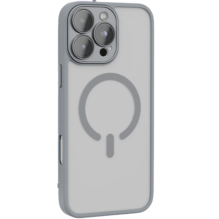 Cover per iPhone Trasparente Effetto Fumé Compatibile con MagSafe Supporto Fotocamera Integrato Design Elegante Moderno Antiimpronta.