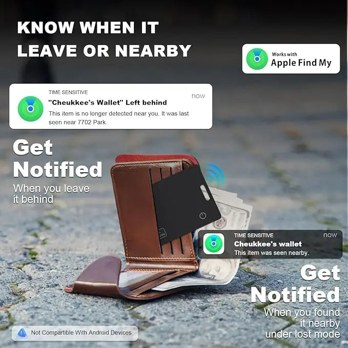 Dispositivo Anti-smarrimento Ultra Slim Ricaricabile Wireless Compatibile con Apple Find My Ideale per Portafoglio Zaino Portachiavi Automezzi Elegante e Sottile 1,7 mm Tracciamento Preciso. smart tracker