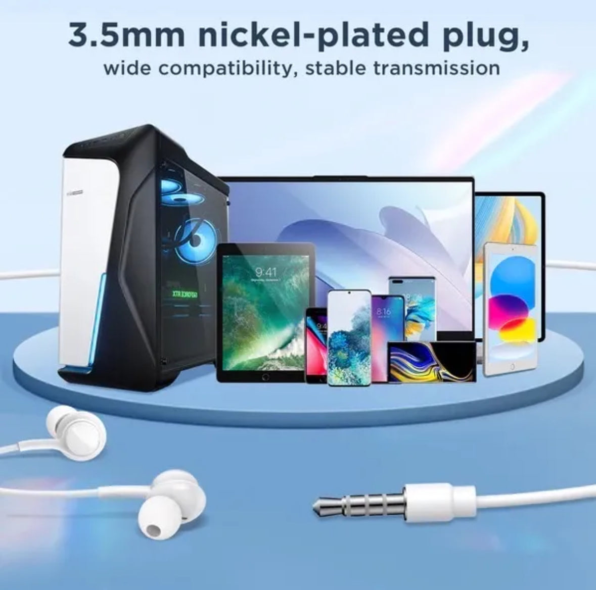 Auricolare Cablate JR-EW02 con Jack 3.5mm con Microfono HiFi. Cuffie con cavo.