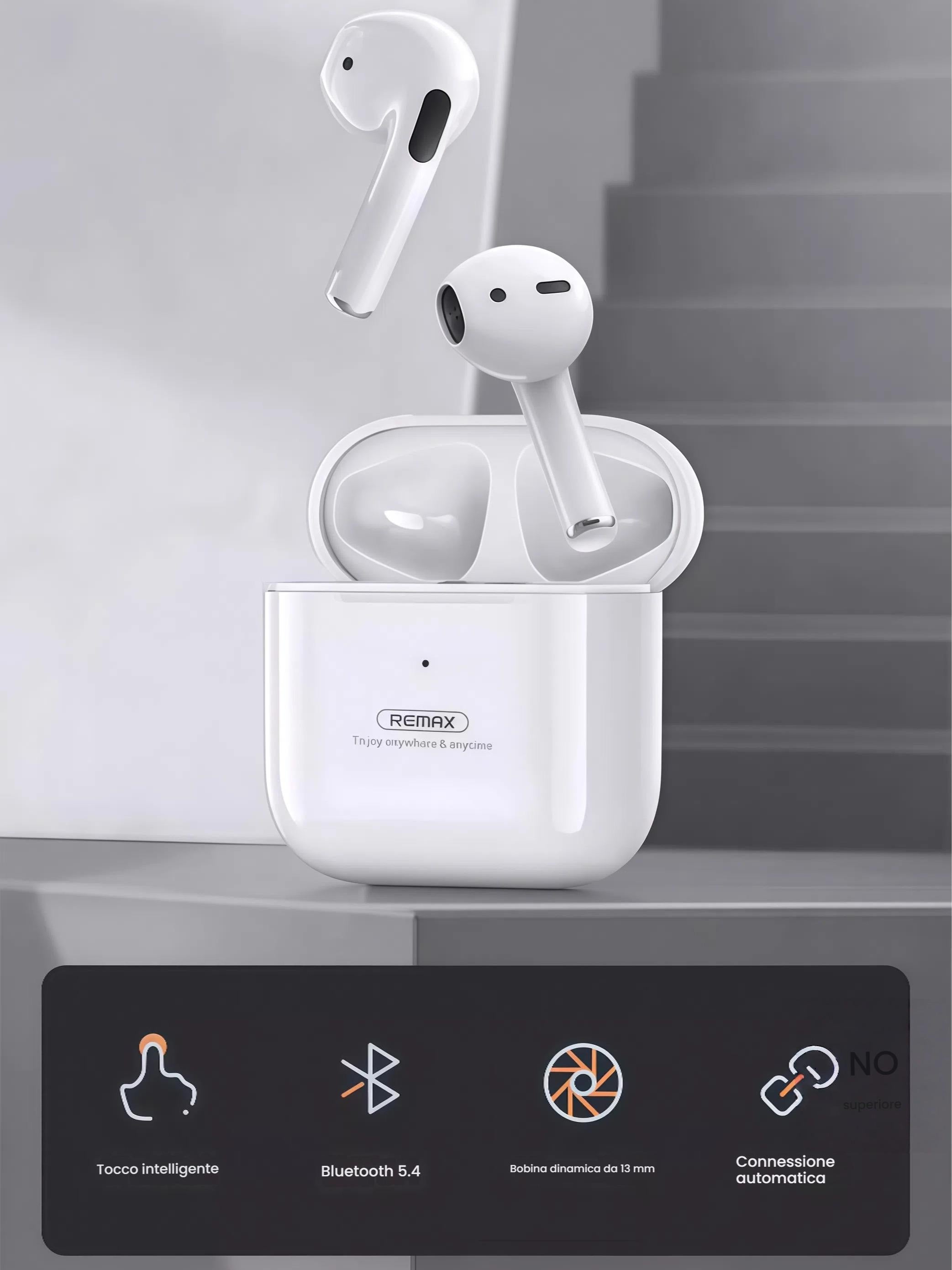 Auricolare Bluetooth TWS 10i Piccolo Pratico Tascabile con Tocco Intelligente e Bluetooth 5.4 Batteria 250mAh per 200 Ore di Standby