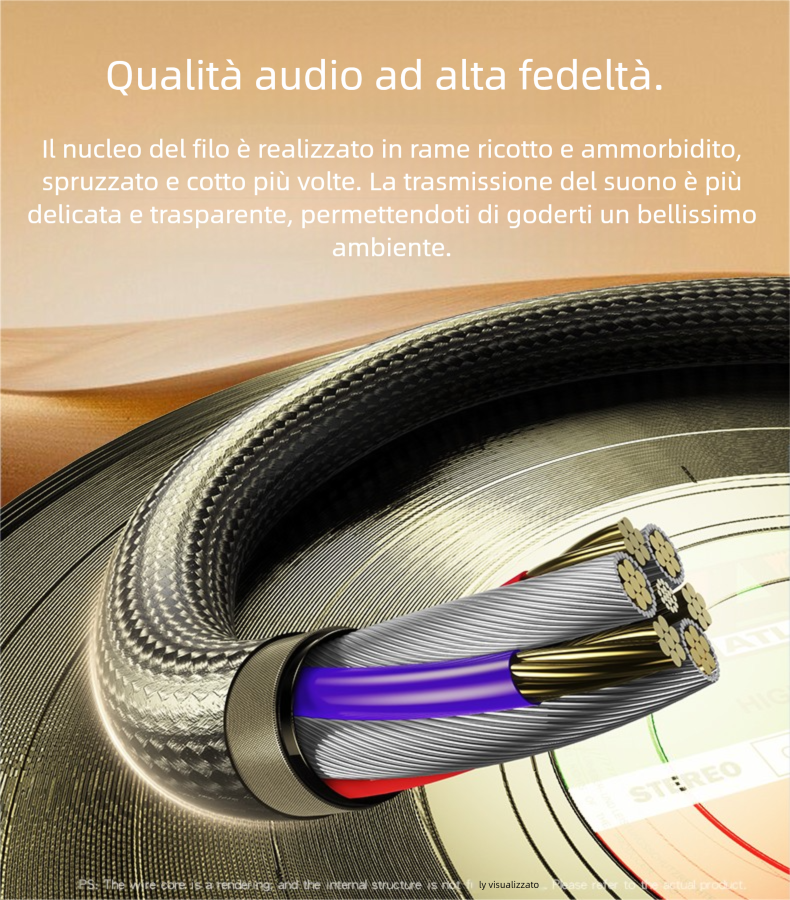 Cavo audio da Type-C a Jack 3.5mm in lega di alluminio con chip ad alte prestazioni integrato, cavo AUX per chiamate HD. YAU42
