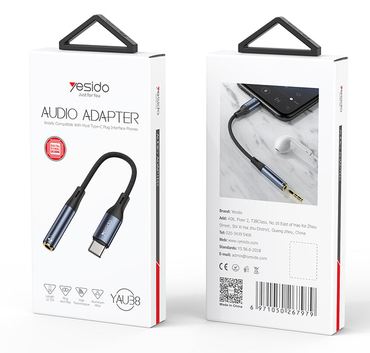 Adattatore Tipo-C maschio e  jack audio AUX da 3,5 mm Cavo per cuffie auricolari Cavo in lega di alluminio e nylon YAU38