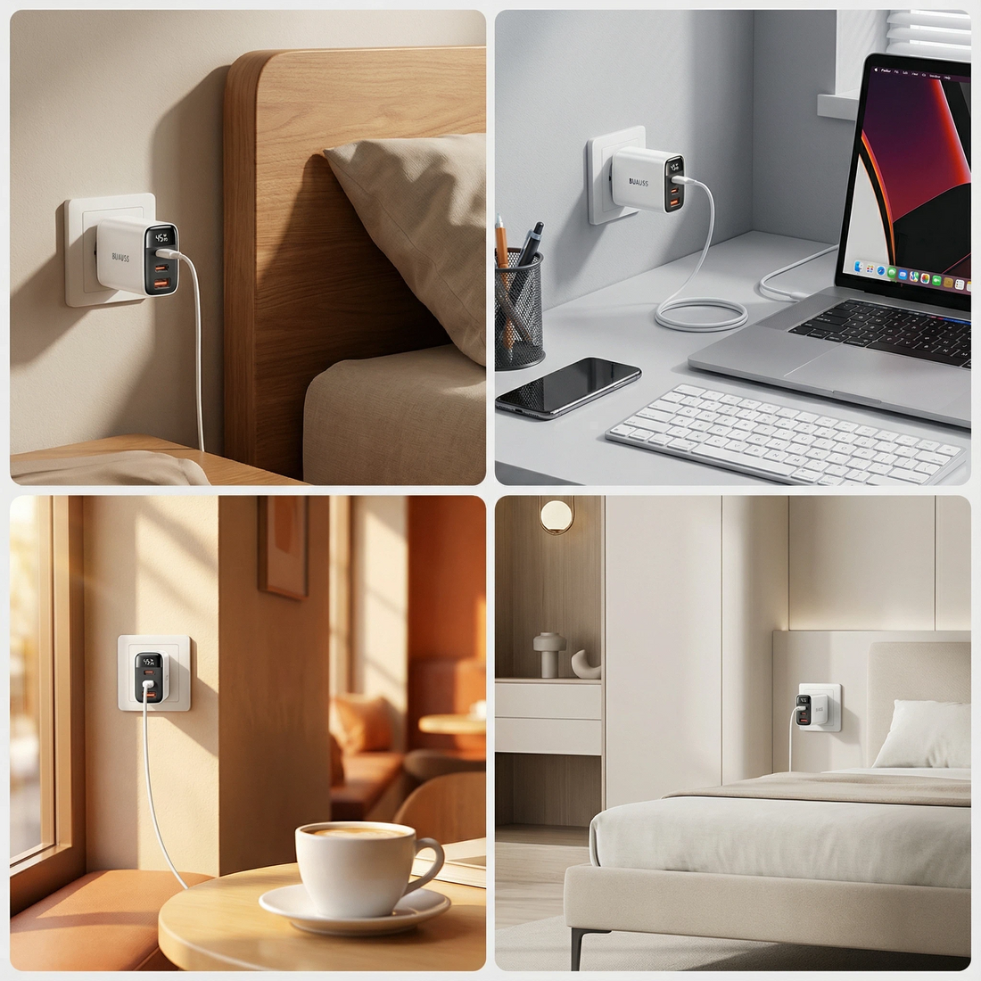 Caricabatterie GaN 45W ricarica rapida con protezione intelligente, display che dimostra la potenza di ricarica, con due uscita C e una USB A, adattatore alimentazione per dispositivi. BC3-45CCA