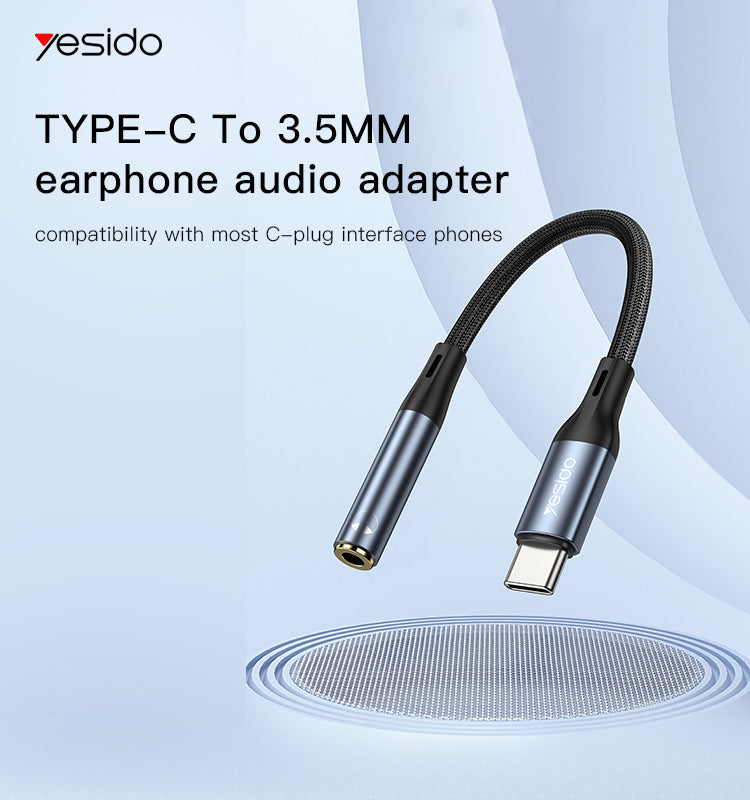Adattatore Tipo-C maschio e  jack audio AUX da 3,5 mm Cavo per cuffie auricolari Cavo in lega di alluminio e nylon YAU38